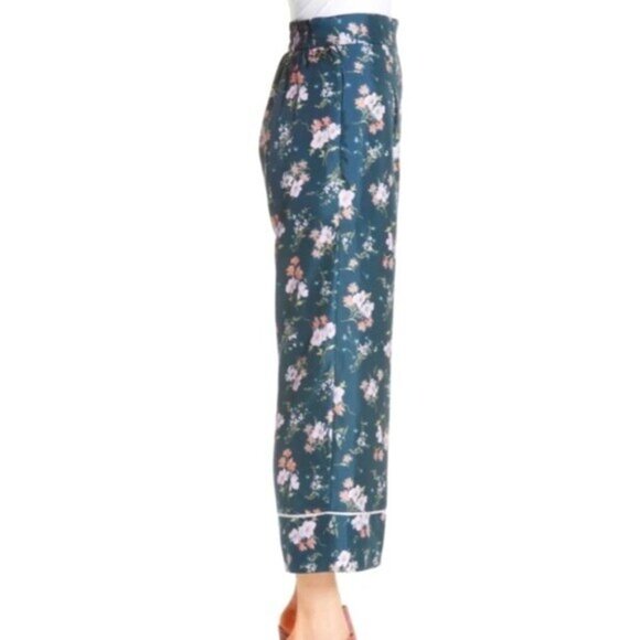 Rebecca‎ Taylor Emila Floral High Waist Silk Blend Pants Teal Size 6 New - Picture 7 of 8